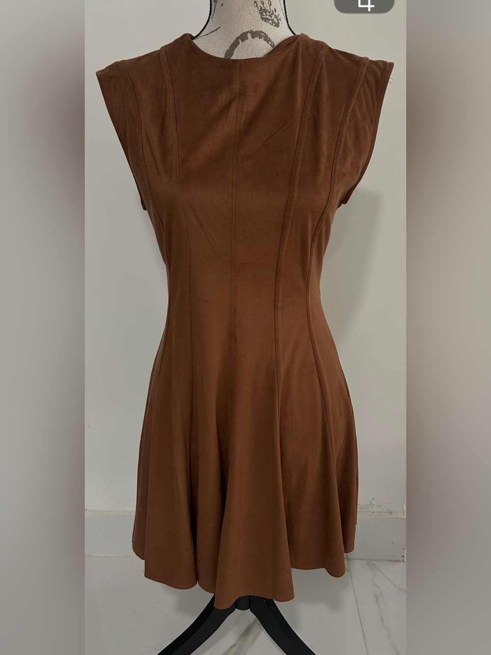 City Triangles Brown Faux-Suede Midi Dress 5% Spandex L